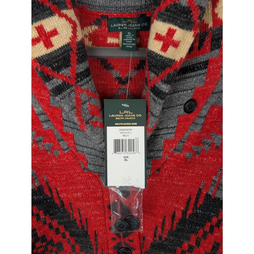 Lauren Ralph Lauren Jeans Cardigan Sweater Aztec Southwest Western NWT Size XL - Picture 8 of 10
